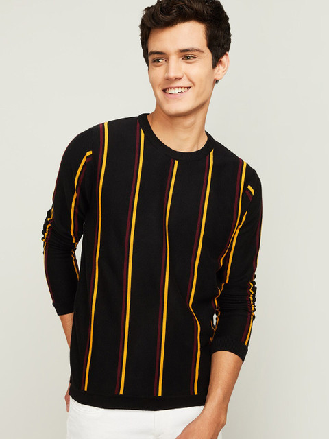 

Bossini Men Black & Yellow Striped Cotton Pullover
