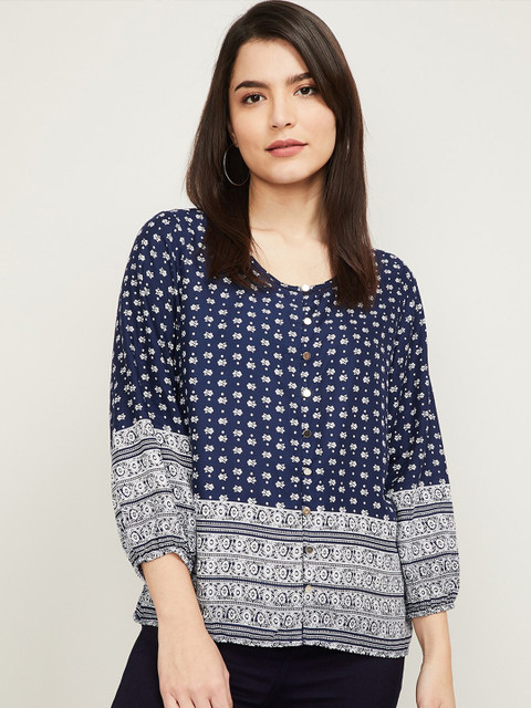 

Fame Forever by Lifestyle Navy Blue & White Regular Top