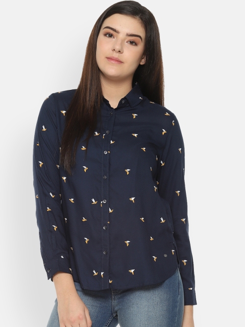 

Allen Solly Woman Women Navy Blue Opaque Printed Casual Shirt