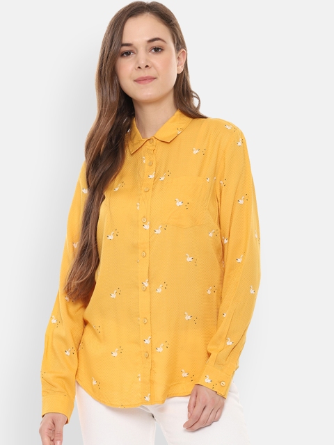 

Allen Solly Woman Women Yellow Opaque Printed Casual Shirt