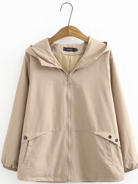 

URBANIC Women Plus Size Beige Solid Hooded Tailored Jacket