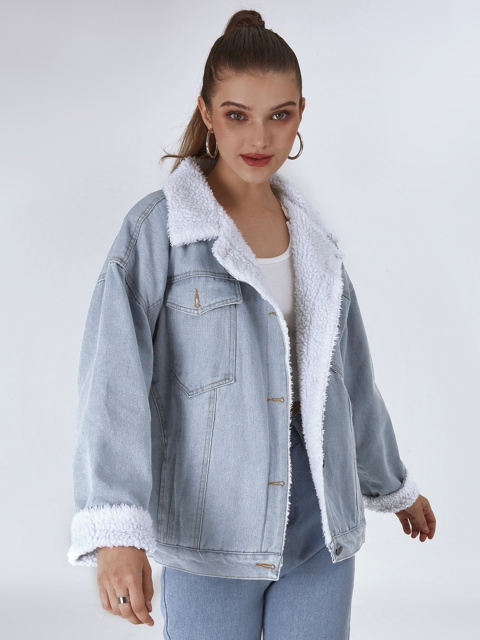 

URBANIC Women Blue Washed Oversized Denim Jacket