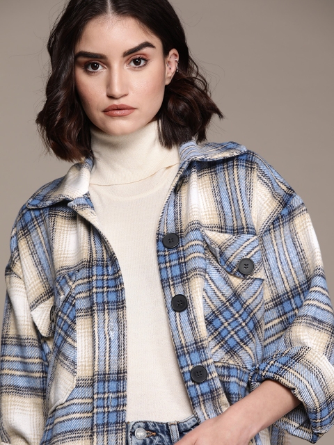 

URBANIC Women Blue Beige Checked Shacket