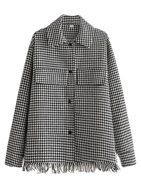 

URBANIC Women Black & White Houndstooth Patterned Longline Shacket