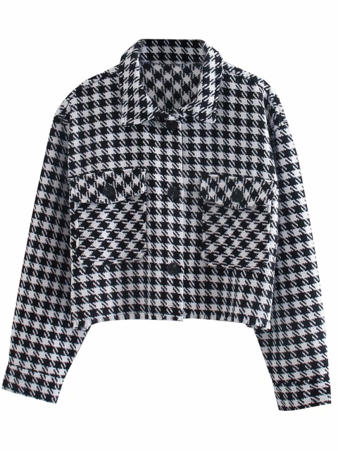 

URBANIC Women Black & White Houndstooth Self-Design Tailored Jacket
