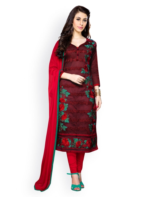 

Blissta Maroon & Red Embroidered Cotton Unstitched Dress Material