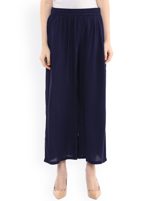 

Sringam Women Navy Solid Regular Fit Palazzo Trousers, Navy blue