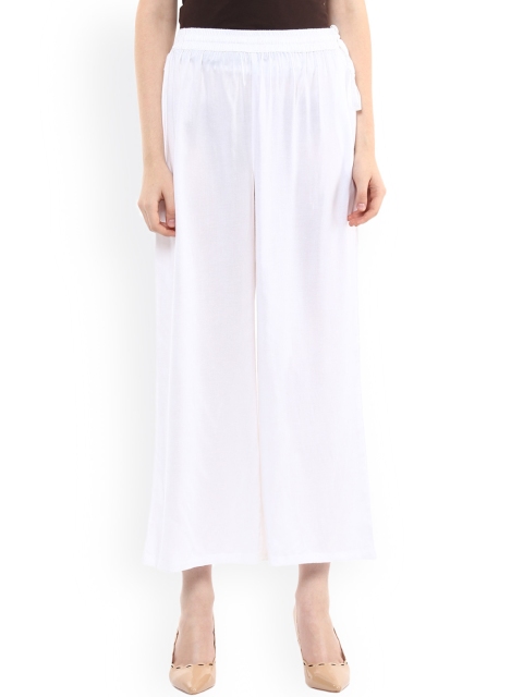 

Sringam Women White Solid Regular Fit Palazzo Trousers