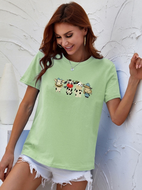

URBANIC Women Green Cotton Printed T-shirt