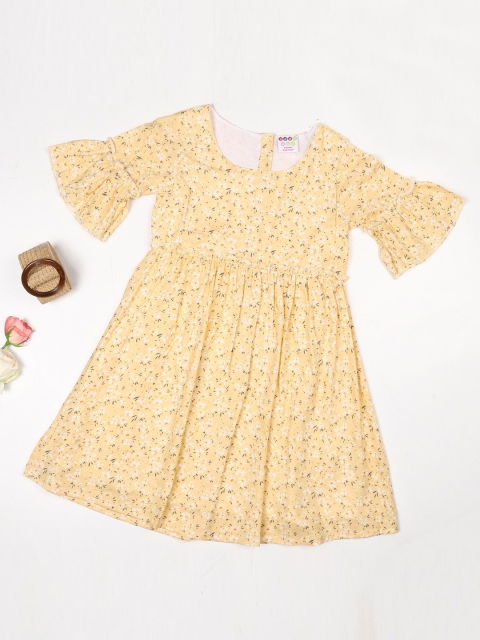 

ZION Girls Yellow & White Floral Printed Dress