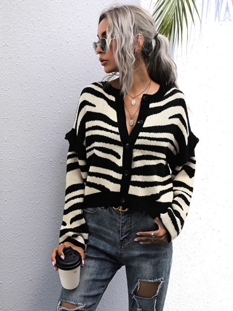 

URBANIC Women Black & Beige Zebra Pattern Cardigan