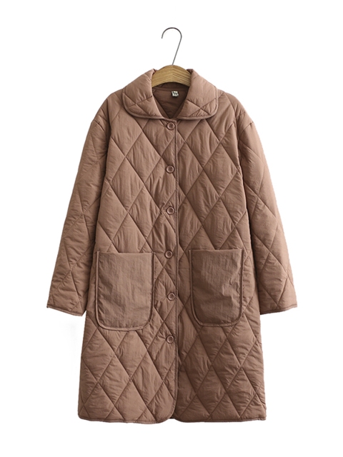 

URBANIC Women Plus Size Brown Solid Quilted Puffer Overcoat with Oversized Pockets