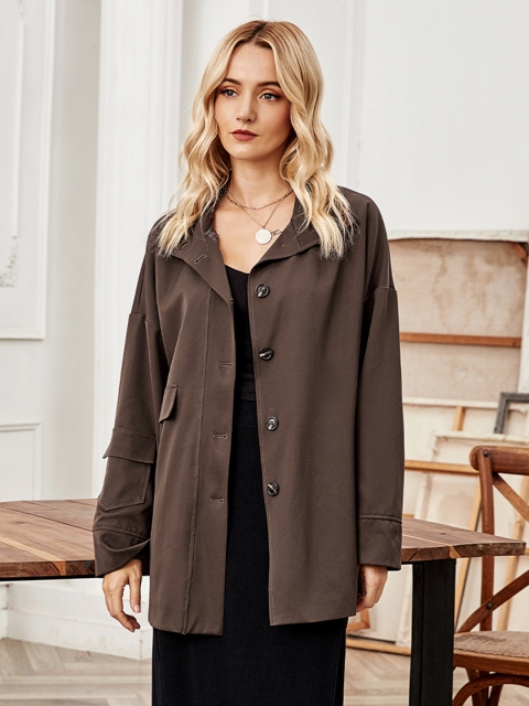 

URBANIC Women Brown Solid Hip-Length Trench Coat