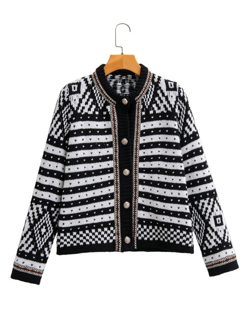 

URBANIC Women Black & White Striped Cardigan Sweater