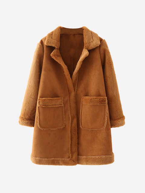 

URBANIC Women Brown Plus Size Front-Open Faux Fur Coat
