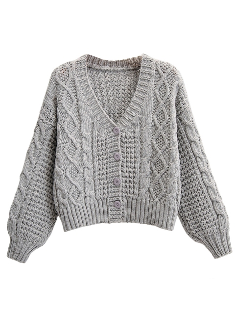 

URBANIC Women Grey Cable Knit Cardigan