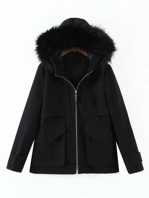 

URBANIC Women Black Solid Hooded Parka Jacket