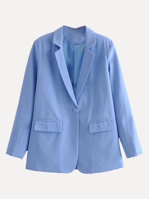 

URBANIC Women Blue Solid Single-Breasted Blazer