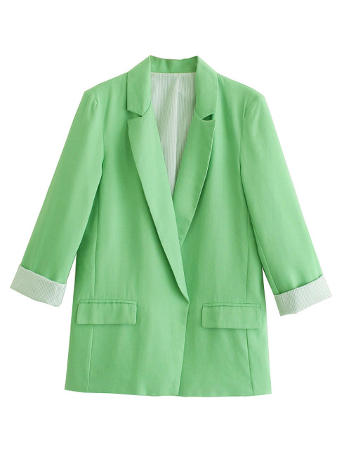 

URBANIC Women Green Solid Cotton Front Open Blazer