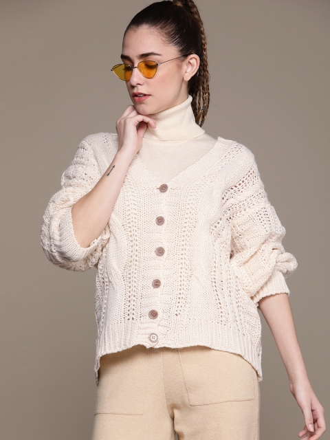 

URBANIC Women Cream-Coloured Cable Knit Cardigan