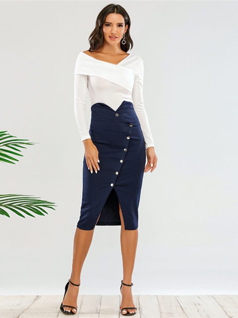 

URBANIC Women White & Blue Top with Skirt