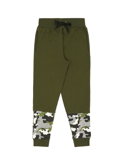 

RAINE AND JAINE Boys Olive Green Solid Pure Cotton Regular-Fit Joggers