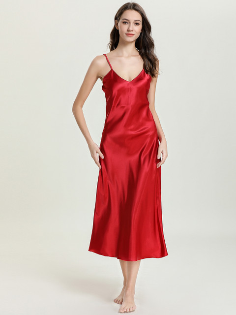 

URBANIC Red Solid Sleeveless Maxi Nightdress