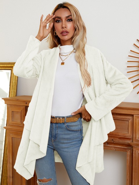 

URBANIC Women White Longline Faux Fur Front-Open Sweater