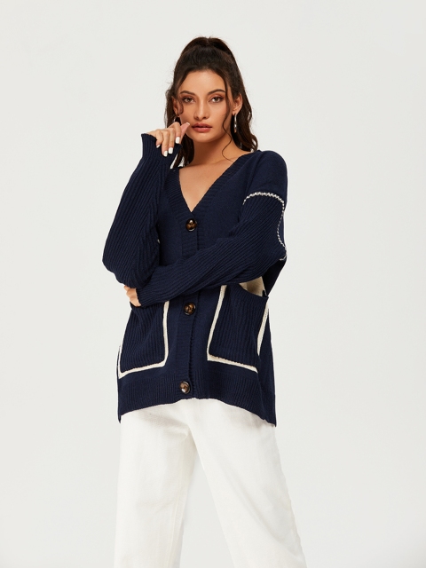 

URBANIC Women Navy Blue Solid Cardigan