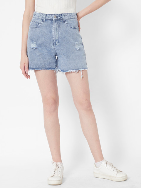 

URBANIC Women Blue Washed Slightly Distressed Denim Shorts