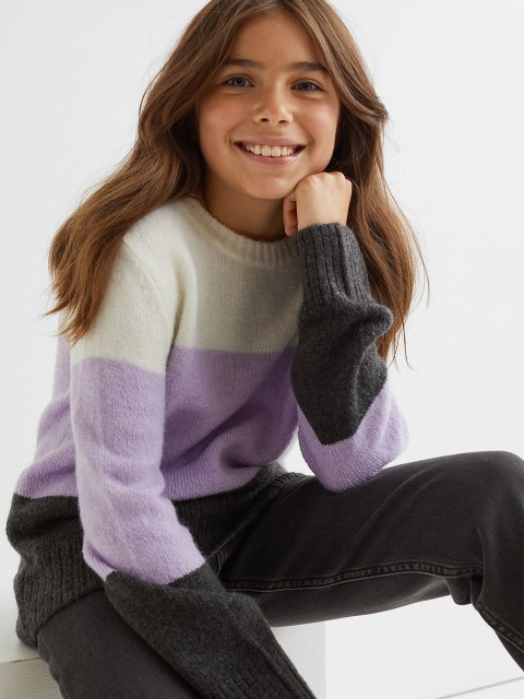 

H&M Girls Multicoloured Fine-Knit Wool-Blend Jumper, Multi