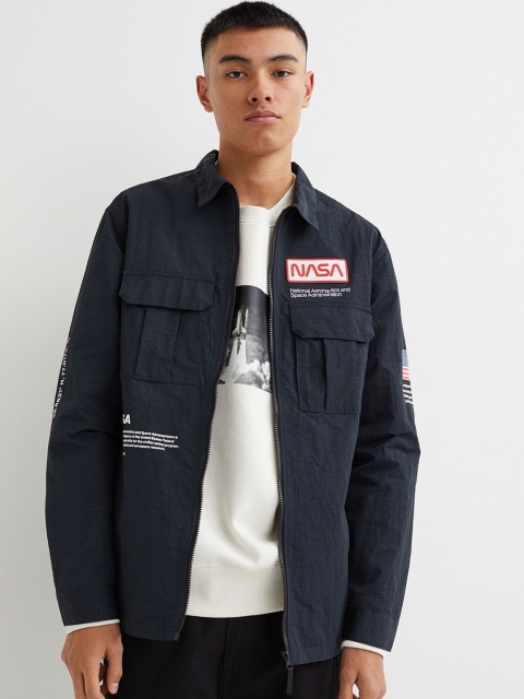 

H&M Men Black Regular Fit Nylon shirt jacket