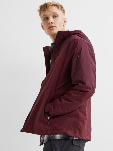 

H&M Men Maroon Solid Hooded Water-Repellent Jacket