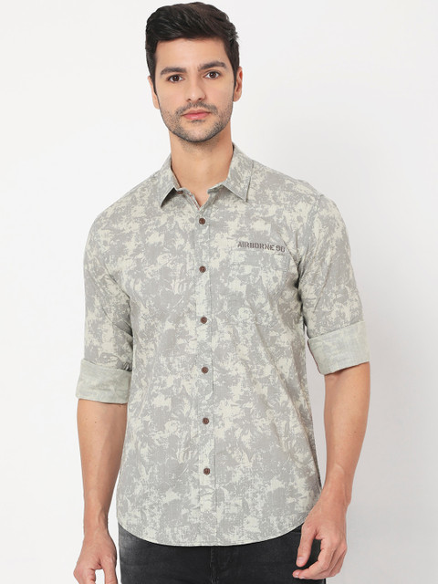 

Mufti Men Beige Slim Fit Floral Printed Cotton Casual Shirt