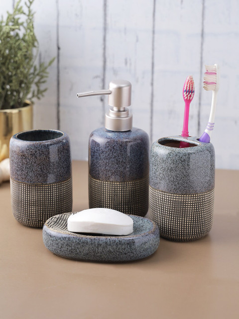 

House Of Accessories Grey Set of 4 Ceramic Bath Accessories Set