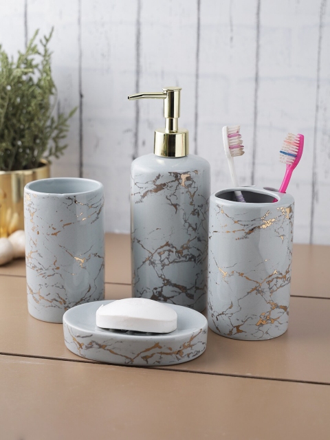 

House Of Accessories Set Of 4 Blue & Gold-Toned Ceramic Bathroom Accessories