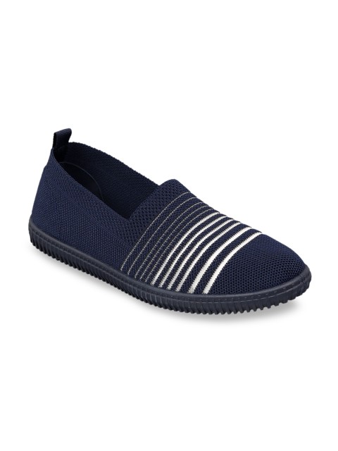 

Lavie Women Navy Blue & White Striped Woven Design Slip-On Sneakers