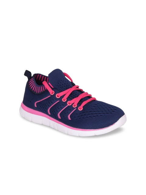 

Lavie Women Navy Blue & Pink Woven Design & Striped Detail Sneakers