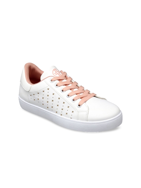 

Lavie Women White & Gold-Toned Laser Cut Sneakers