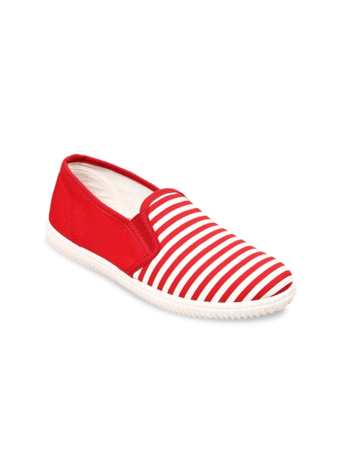 

Lavie Women Red & White Striped Slip-On Sneakers