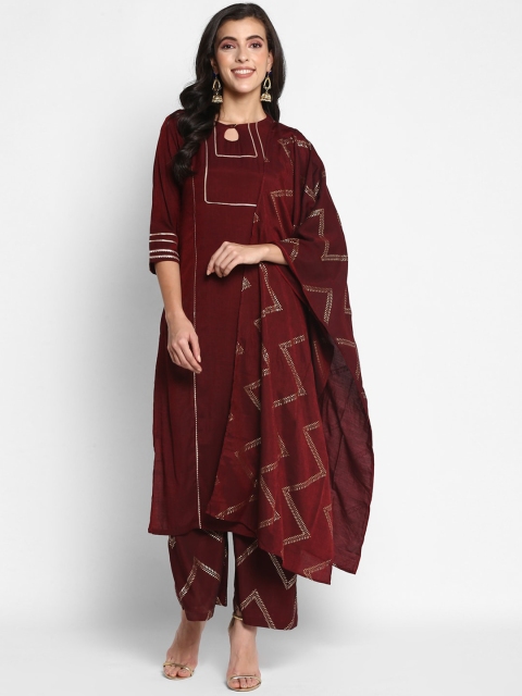 

VAABA Women Maroon Panelled Gotta Patti Kurta with Palazzos & Dupatta
