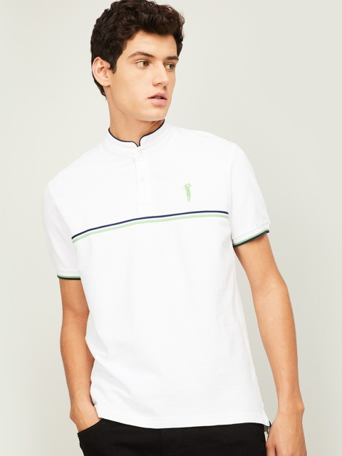 

Bossini Men White Cotton Mandarin Collar T-shirt