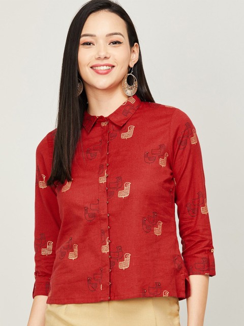 

Colour Me by Melange Red Floral Shirt Style Top