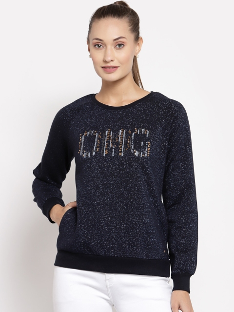 

Juelle Women Navy Blue Printed Embellished Sweatshirt