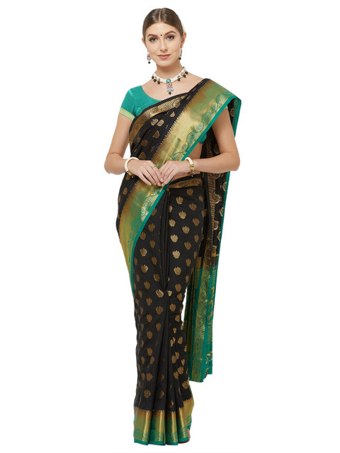 

Mitera Black & Sea Green Woven Design Zari Art Silk Banarasi Saree