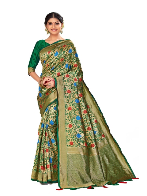

Mitera Green & Blue Woven Design Zari Art Silk Saree
