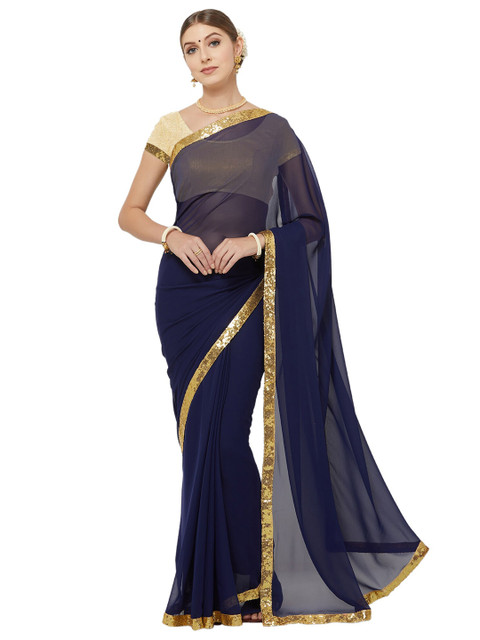 

Mitera Navy Blue & Gold-Toned Sequinned Saree