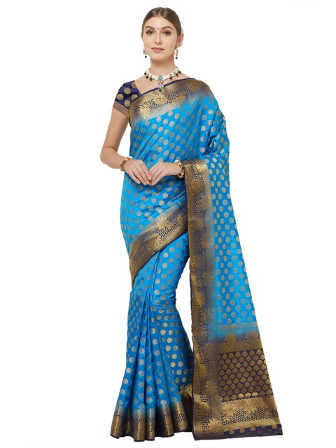 

Mitera Blue & Gold Ethnic Motifs Zari Art Silk Saree