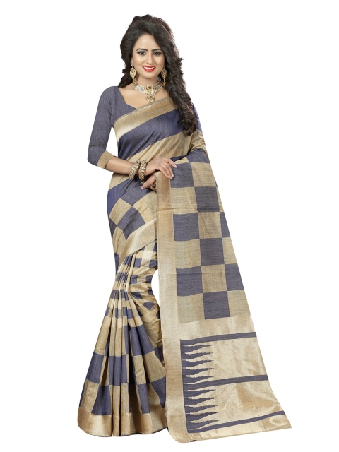 

Mitera Beige & Grey Checked Zari Art Silk Saree
