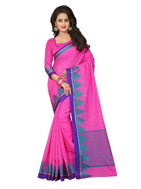 

Mitera Pink & Blue Jute Cotton Saree